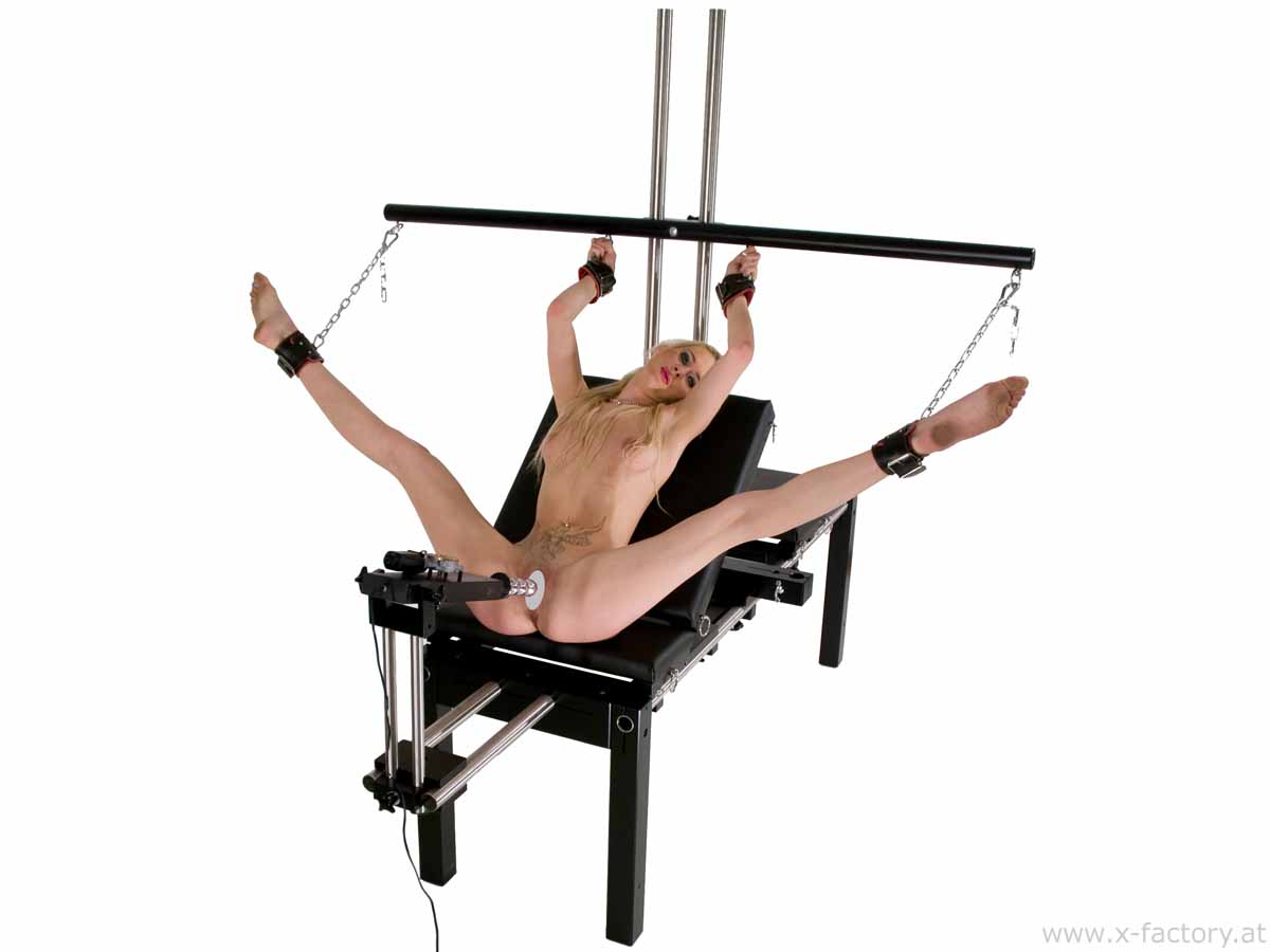Bdsm naked woman table restraints medical stirrups